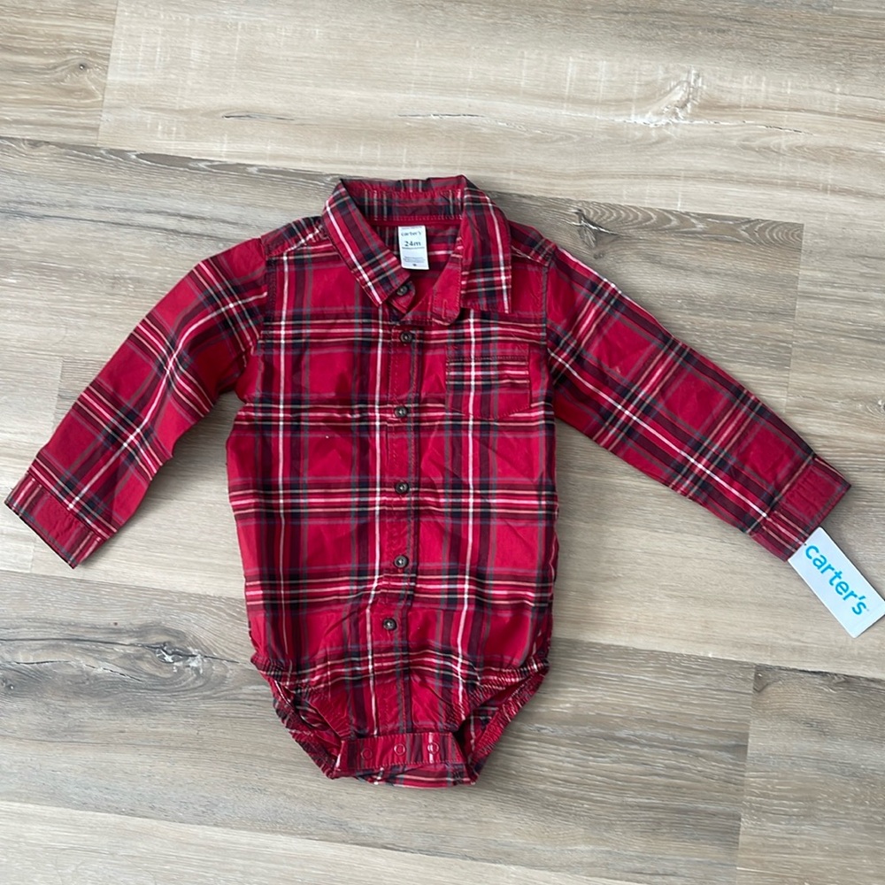 Christmas red plaid long sleeve button up toddler